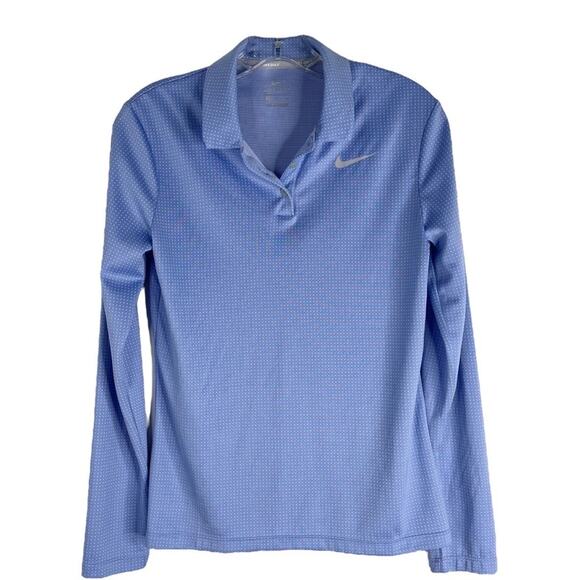Nike Tops - Nike blue white dots stretchy golf collared button pullover top small